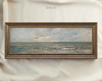 Arte panorámico de pared enmarcado vintage, 10x30 pulgadas, 8x24 pulgadas, 12x36 pulgadas, pintura de paisaje marino amplio, decoración enmarcada antigua, regalo de inauguración de la casa #186