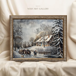 Framed Christmas Village Art Print: Winter Scene Wall Decor
