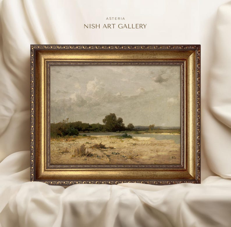 Framed Landscape Painting Print: Antique Farmhouse Wall Decor #65 ASTERIA