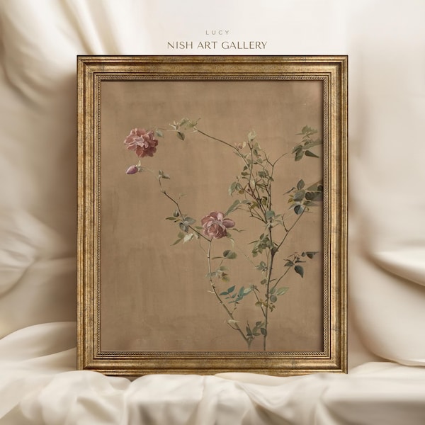 Framed Antique Rose Painting: Botanical Wall Art Reproduction #20