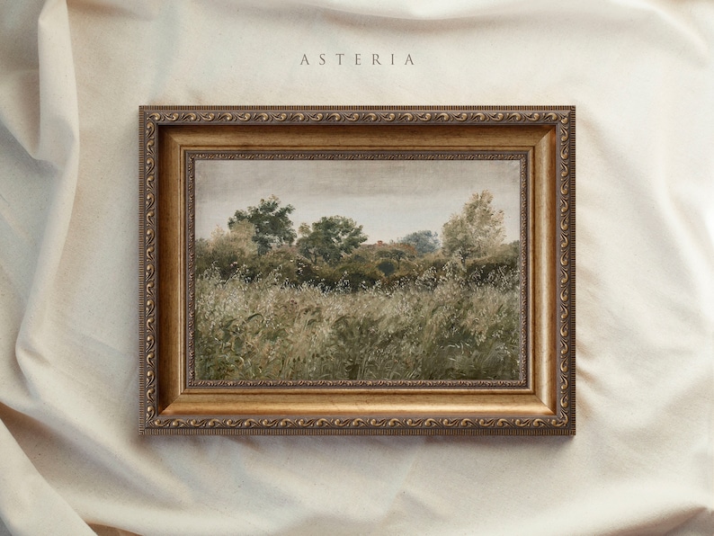 Vintage Art Framed, Country Meadow Landscape Painting, Antique Replica Painting, Ornate Gold Framed, Trend Wall Decor, Farmhouse Decor 181 ASTERIA