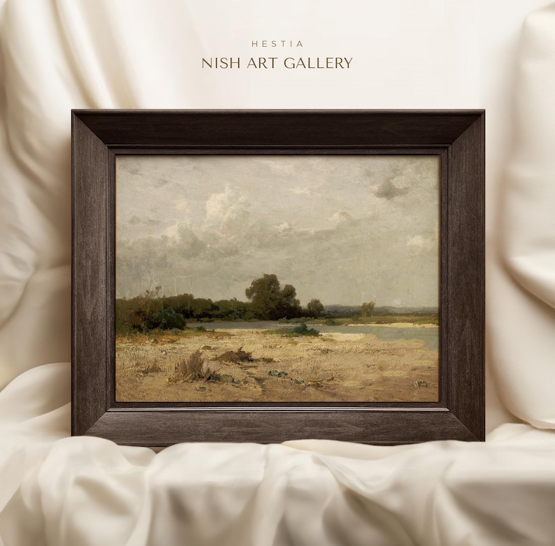 Framed Landscape Painting Print: Antique Farmhouse Wall Decor #65 HESTIA