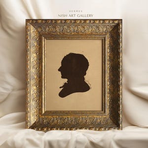 Framed Vintage Print, Cut Out Black Silhouette Portrait Victorian Man, Framed Wall Art, Antique Decor, Vintage Wall Art Print #129