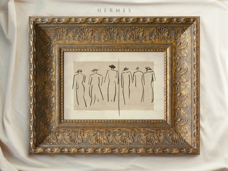 Vintage Art Framed Figure Sketch Drawing Gold Framed Art Etsy