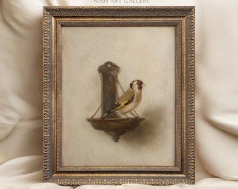 Goldfinch Bird Framed Print, Vintage Bird Wall Art, Rustic Cottage Farmhouse Decor