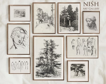 Vintage Gallery Wall Art Print SET / Vintage Sketch Prints / Neutral Gallery Wall Art Set / Landscape Sketch Drawings / DIGITAL DOWNLOAD#135