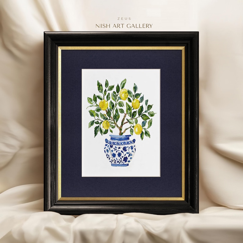 Framed Lemon Tree Painting Print: Gold Foil Frame, Textured Art Paper #135 ZEUS