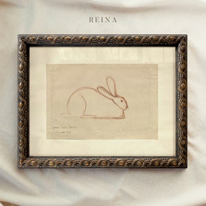 Vintage Art Framed, Rabbit Drawing, Antique Sketch, Vintage Animal Art, Ornate Gold Framed, Vintage Wall Decor, Housewarming Gift 64 RENIA