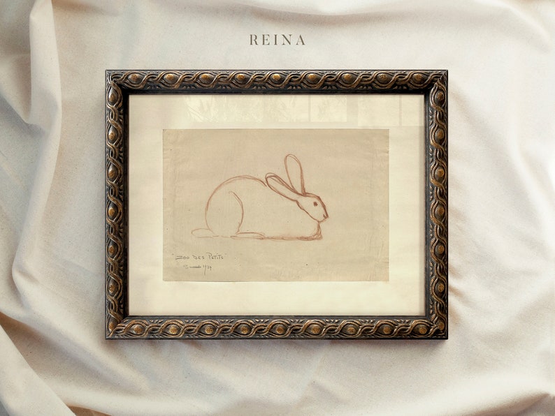 Vintage Art Framed, Rabbit Drawing, Antique Sketch, Vintage Animal Art, Ornate Gold Framed, Vintage Wall Decor, Housewarming Gift 64 zdjęcie 6