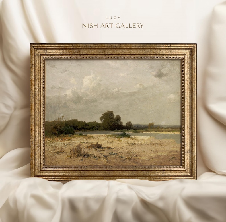 Framed Landscape Painting Print: Antique Farmhouse Wall Decor #65 LUCY