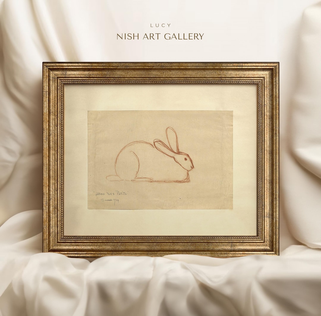 Vintage Rabbit Drawing: Antique Sketch in Ornate Gold Frame #16 - Etsy