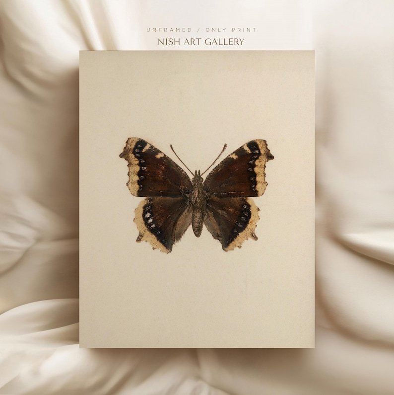 May include: A print of a brown and cream butterfly with a black border on a cream background. The print is titled "UNFRAMED / ONLY PRINT NISH ART GALLERY".
