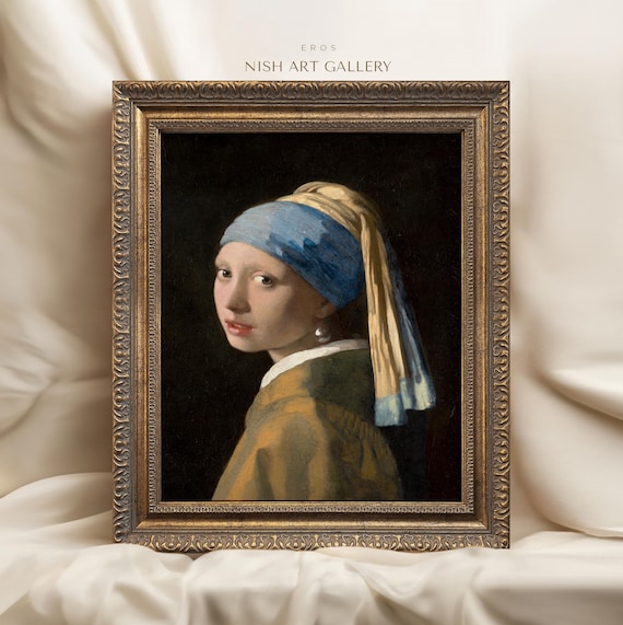 フェルメールの『真珠の耳飾りの少女』のアートプリント：豪華な金枠