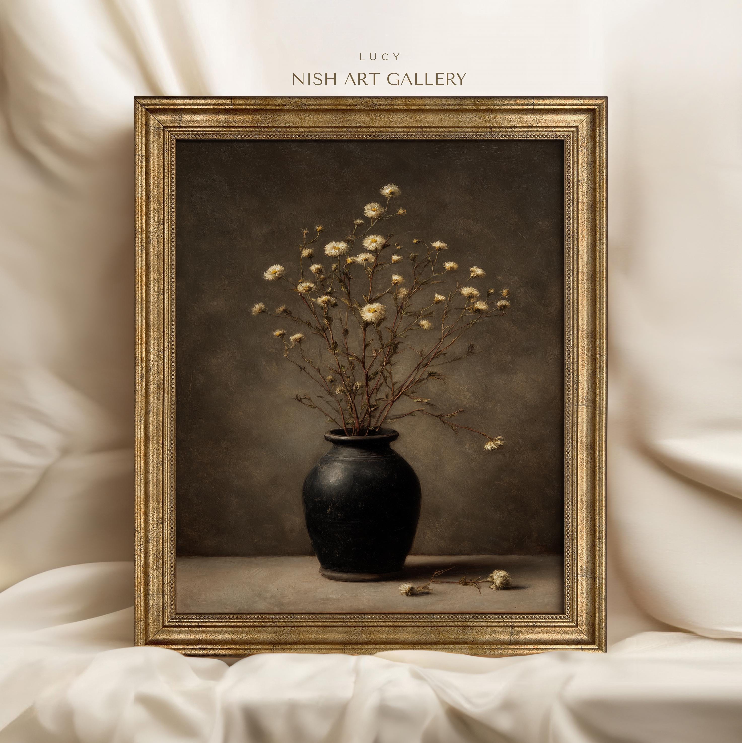 Dark Floral Still Life Print – Moody Neutral Vase Painting – Vintage ...