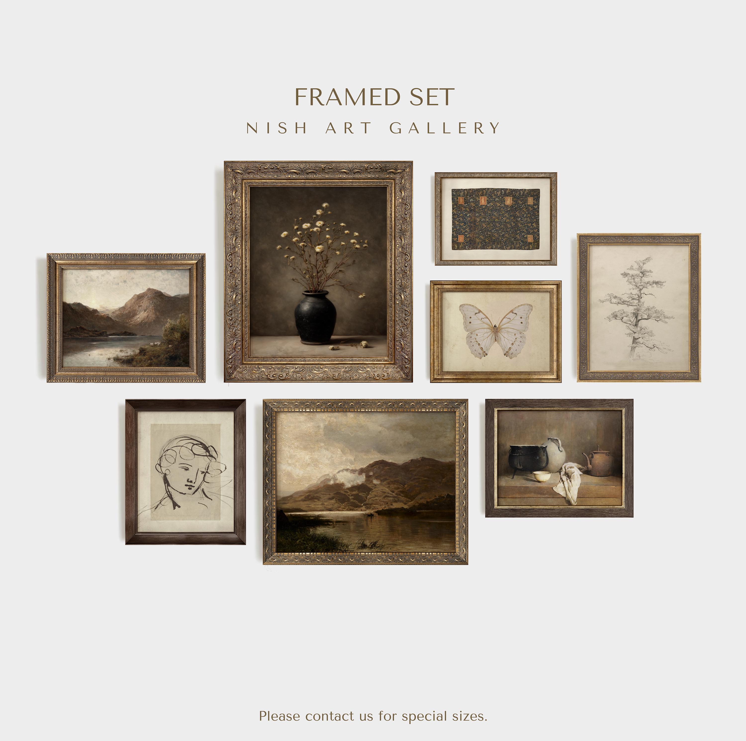 Vintage Gallery Wall Set, Framed Art Set of 8, Antique Style Wall