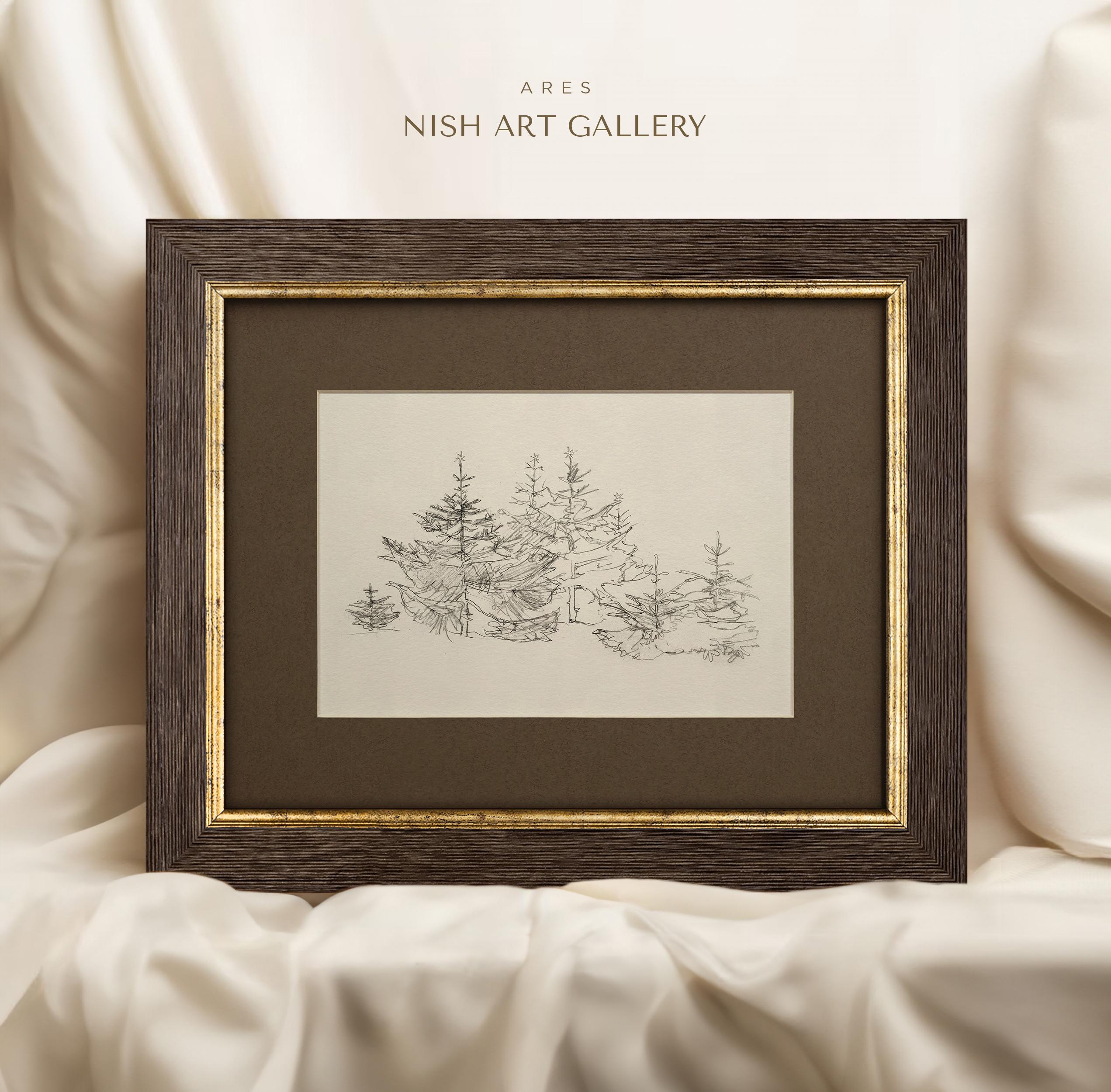 Framed Winter Pine Tree Sketch Art Print: Farmhouse Wall Decor #295 - Etsy