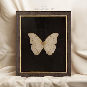 Framed Art Print, Dark Moody Wall Art, Butterfly Wall Art, Framed Animal Art Print, Gloomy Wall Art, Black and Beige Colored Wall Art #399