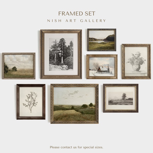 FRAMED Vintage Wall Art Set, Gallery Wall Set, Neutral Green Tones, Farmhouse Decor, Wall Decor, Framed Art Print Set, Housewarming Gift