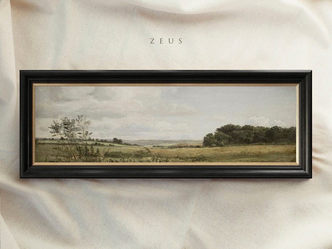Vintage Framed Landscape Painting: Panoramic Wall Art Print