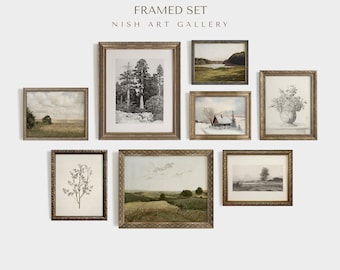 INGELIJSTE Vintage Wall Art Set, Gallery Wall Set, Neutrale Groene Tinten, Decor van de boerderij, Muur Decor, Ingelijste Art Print Set, Inwijdingsfeest Cadeau