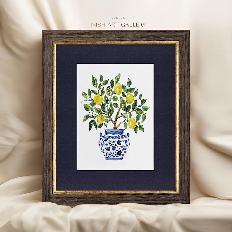 Framed Lemon Tree Painting Print: Gold Foil Frame, Textured Art Paper #135 ARES