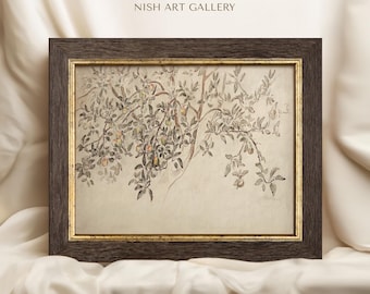 Framed Apple Tree Sketch: Vintage Botanical Print with Gold Frame #90