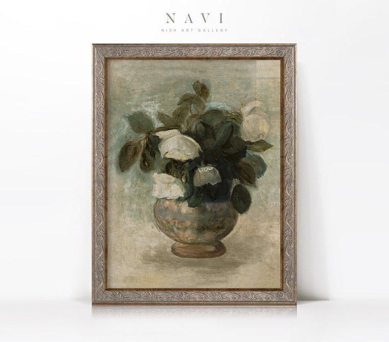 Vintage Prints Framed, Vintage White Rose Prints, Antique Flower Wall Art Print, Floral Wall Print, Still Life Painting, Framed Print 212 NAVI