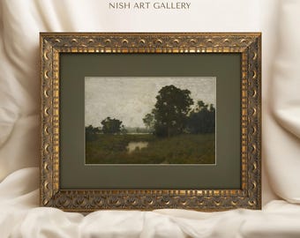 May include: A framed landscape painting depicting a river scene with trees and a cloudy sky. The frame is gold with ornate details. The title "VENUS NISH ART GALLERY" is printed at the top of the frame.