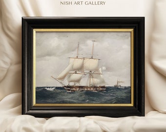 Vintage Art Prints Framed | Sailing Ship Painting Print | Nautical Wall Art | Coastal Decor | Office Gift #29