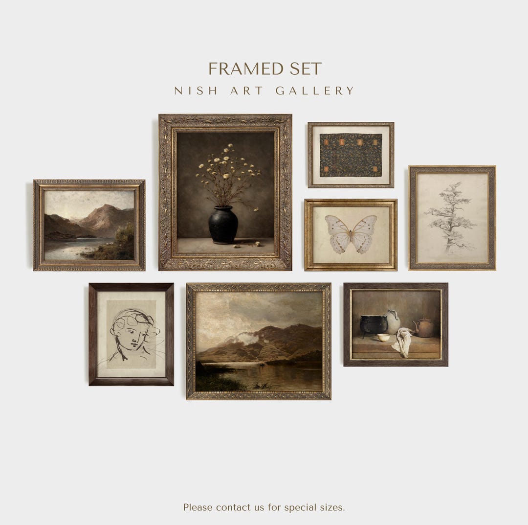 Vintage Gallery Wall Set, Framed Art Set of 8, Antique Style Wall Decor ...