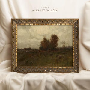 Vintage Art Framed, Country Meadow Landscape Painting, Antique Replica Painting, Ornate Gold Framed, Trend Wall Decor, Farmhouse Decor #167