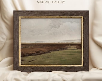 Vintage Landscape Painting Print: Muted Tones, Ornate Gold Frame #231