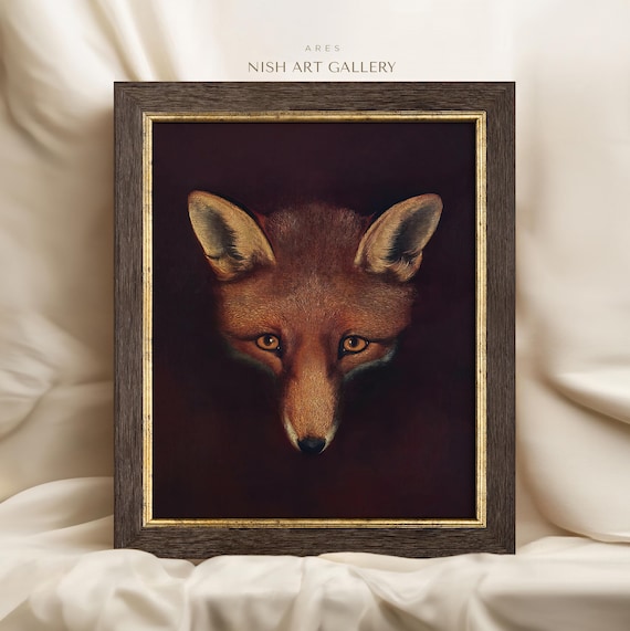 Framed Fox Print: Vintage Animal Illustration, Dark Moody Wall Art