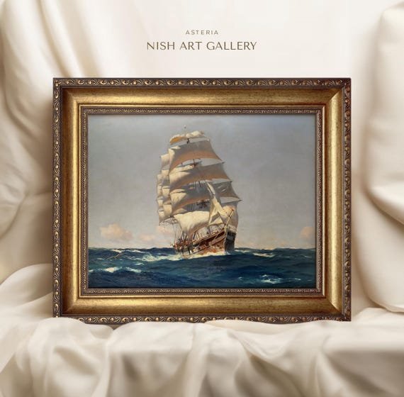 Framed Sailboat Art Print: Vintage Ship Seascape Wall Decor #365