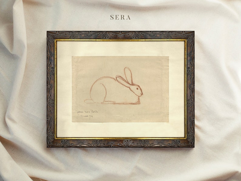 Vintage Art Framed, Rabbit Drawing, Antique Sketch, Vintage Animal Art, Ornate Gold Framed, Vintage Wall Decor, Housewarming Gift 64 image 10