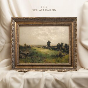 May include: A framed landscape painting depicting a field with trees and a cloudy sky. The painting is in a gold frame with ornate details. The title "EROS NISH ART GALLERY" is visible at the top of the image.
