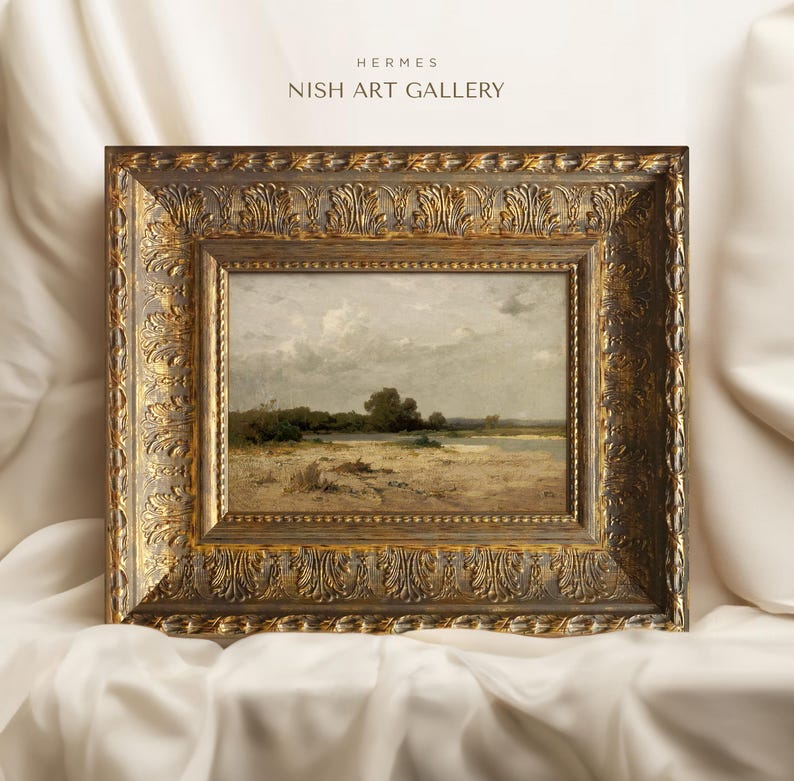 Framed Landscape Painting Print: Antique Farmhouse Wall Decor #65 HERMES