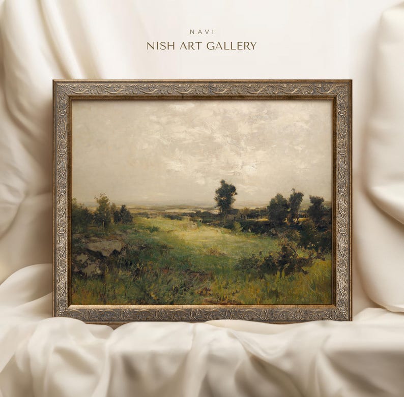 May include: A framed landscape painting depicting a field with trees and a cloudy sky. The painting is in a gold frame with ornate details. The title "NAVI NISH ART GALLERY" is visible at the top of the image.
