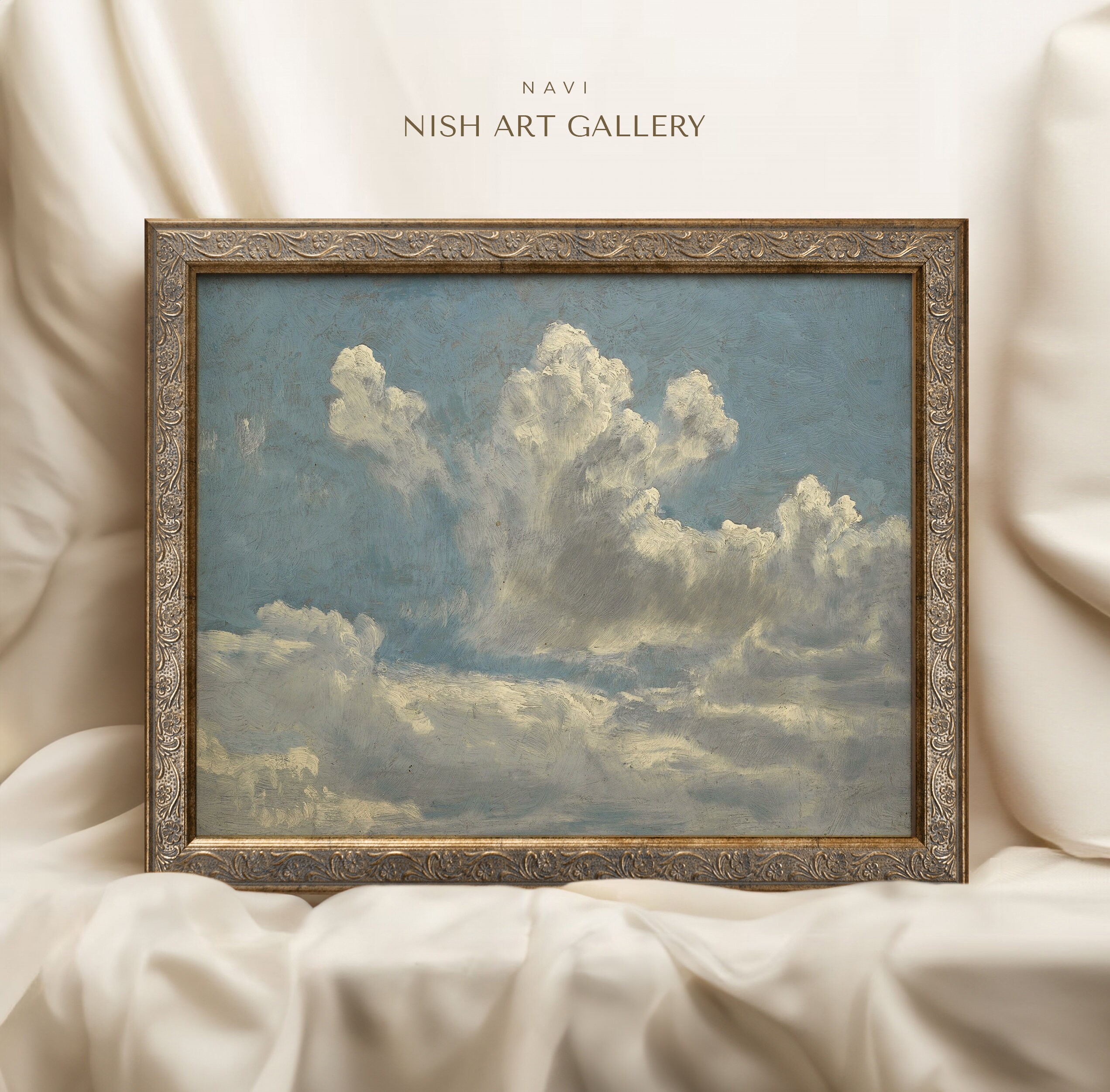 絵画 CLOUD 1 Vintage Cloud Painting: Antique Landscape Art in Gold Frame #1 - Etsy