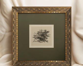 森林の絵画 ゴールド ヴィンテージ額入り樹木プリント：森林風景画 