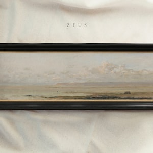 Panoramic Vintage Framed Wall Art, 10x30 inch, 8x24 inch, 12x36 inch, Wide Coastal Painting, Antique Framed Print, Housewarming Gift #192