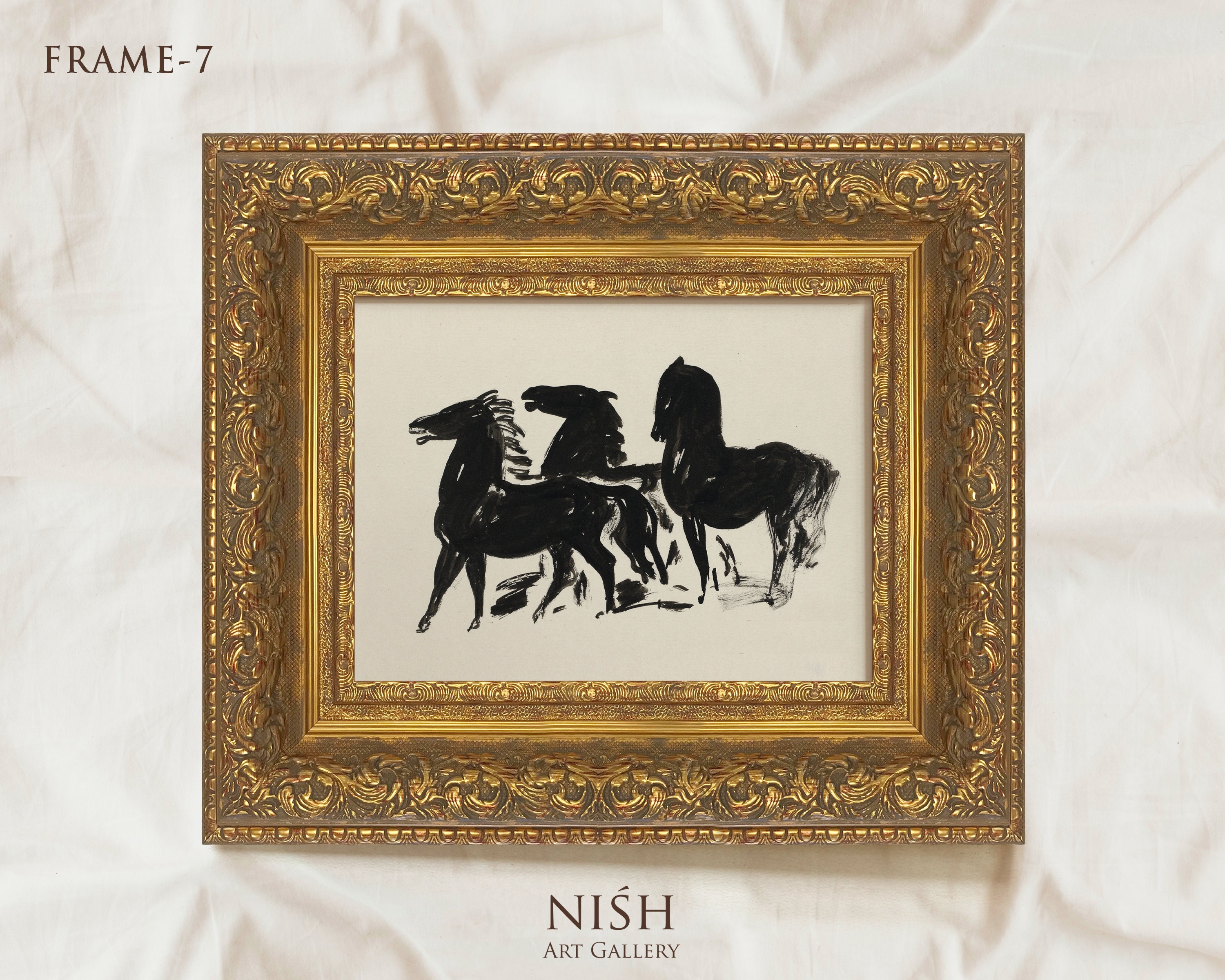 Vintage Framed Horse Art Print Antique Horse Etching Etsy