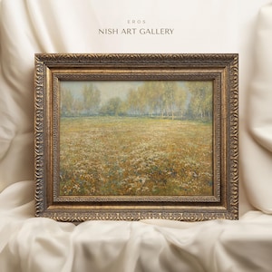 Framed Grassland Painting Art: Vintage Meadow Print #342