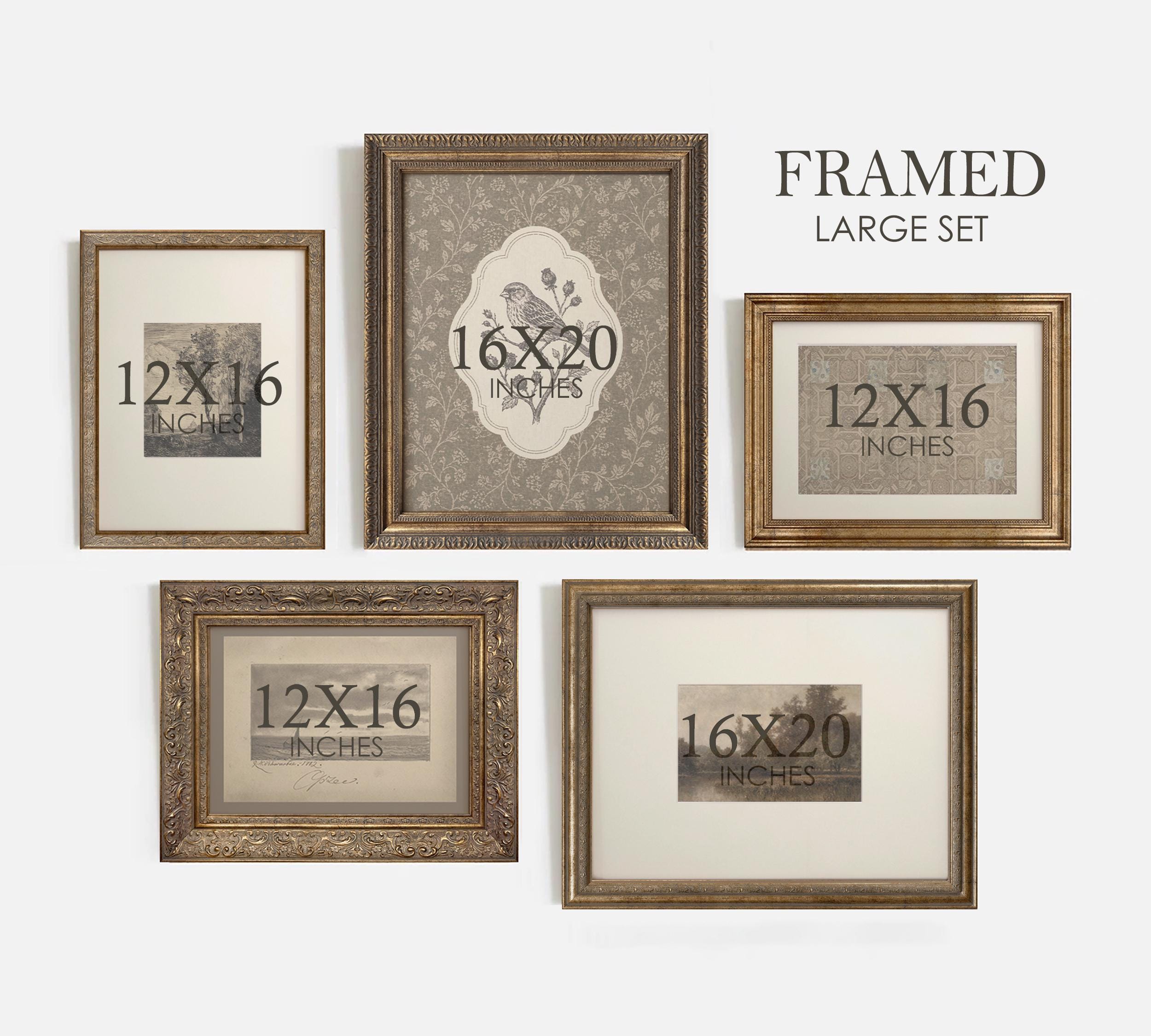 momorin  絵画５点 Set of 5 Framed Vintage Art Prints, Neutral Gallery Wall Decor
