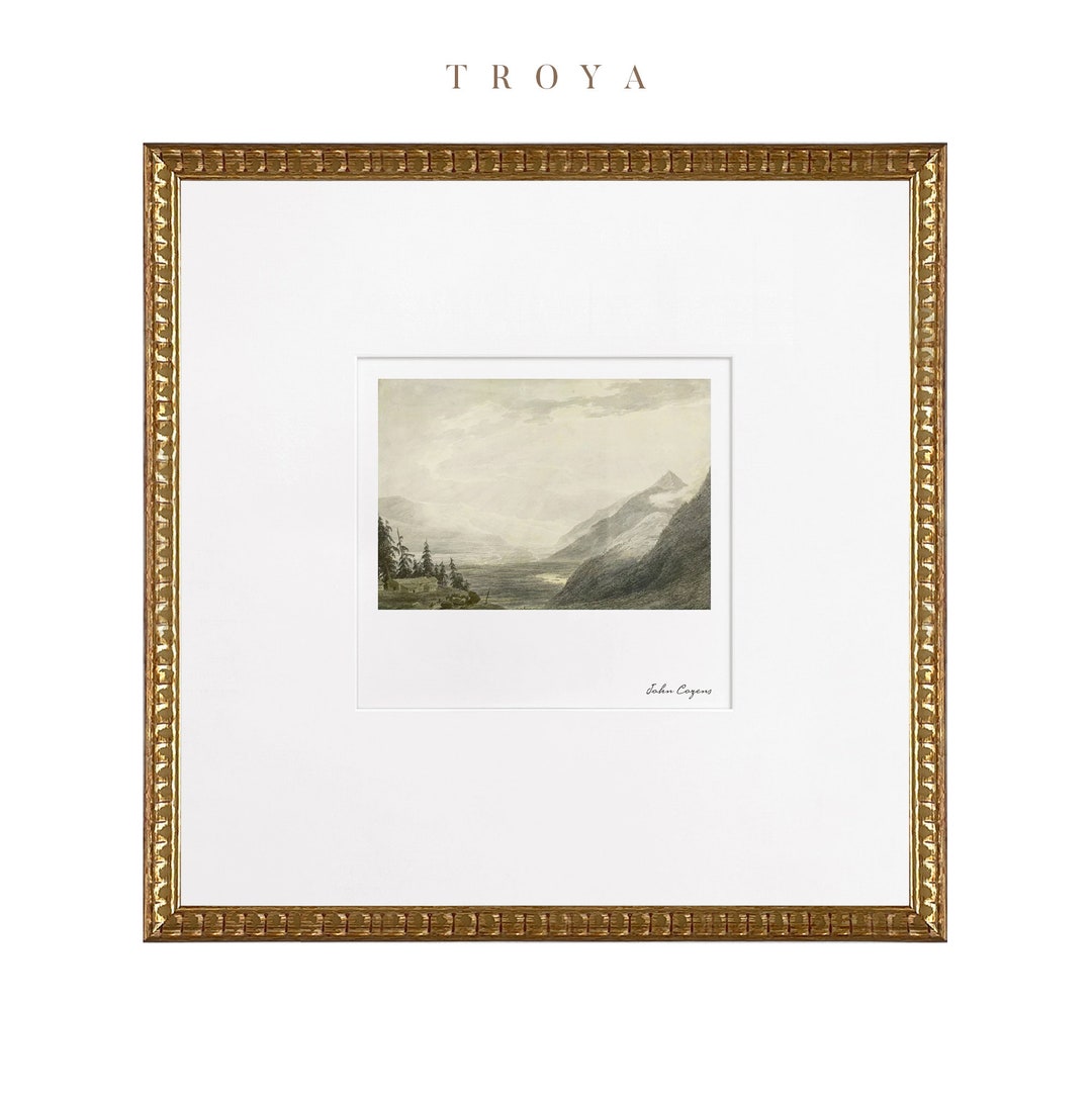 Gold Framed Matted Art Print, Landscape Oil Painting Print, Square Gold