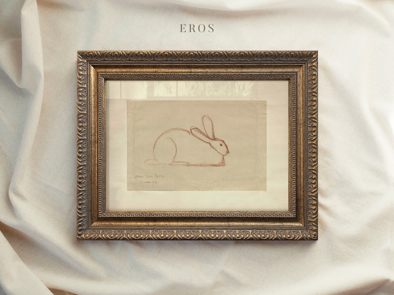 Vintage Art Framed, Rabbit Drawing, Antique Sketch, Vintage Animal Art, Ornate Gold Framed, Vintage Wall Decor, Housewarming Gift 64 EROS