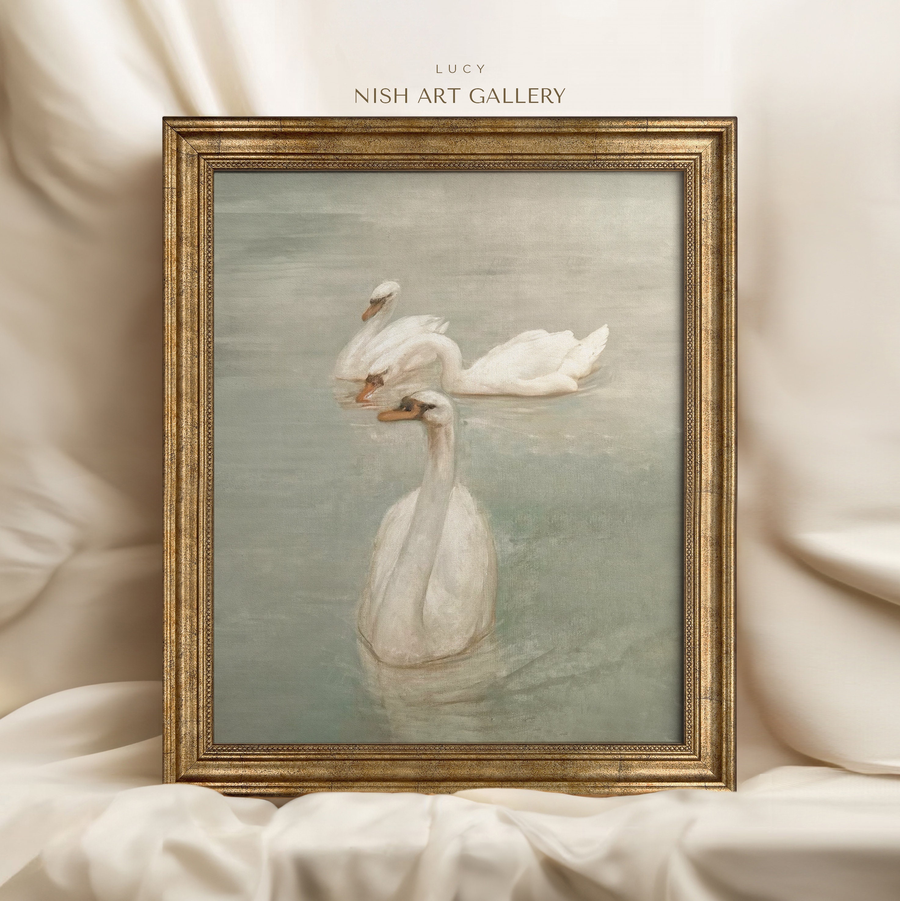 アートポスター　SWAN Vintage Swan Framed Art Print: Soft Nursery Wall Decor #34 - Etsy
