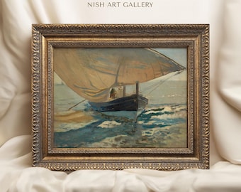 Framed Vintage Sailing Boat Art Print: Nautical Coastal Decor #533