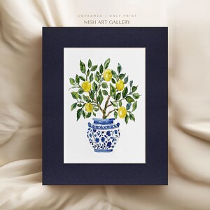 Framed Lemon Tree Painting Print: Gold Foil Frame, Textured Art Paper #135 Unframed Mat + Print