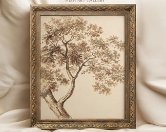 Impresión enmarcada de un boceto de árbol: Arte mural de paisaje vintage n.° 106